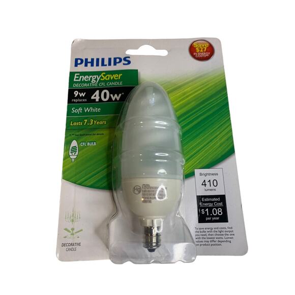 Philips Energy Saver Bulb 9w Soft White E12 Candelabra Decorative  New - Picture 2 of 9